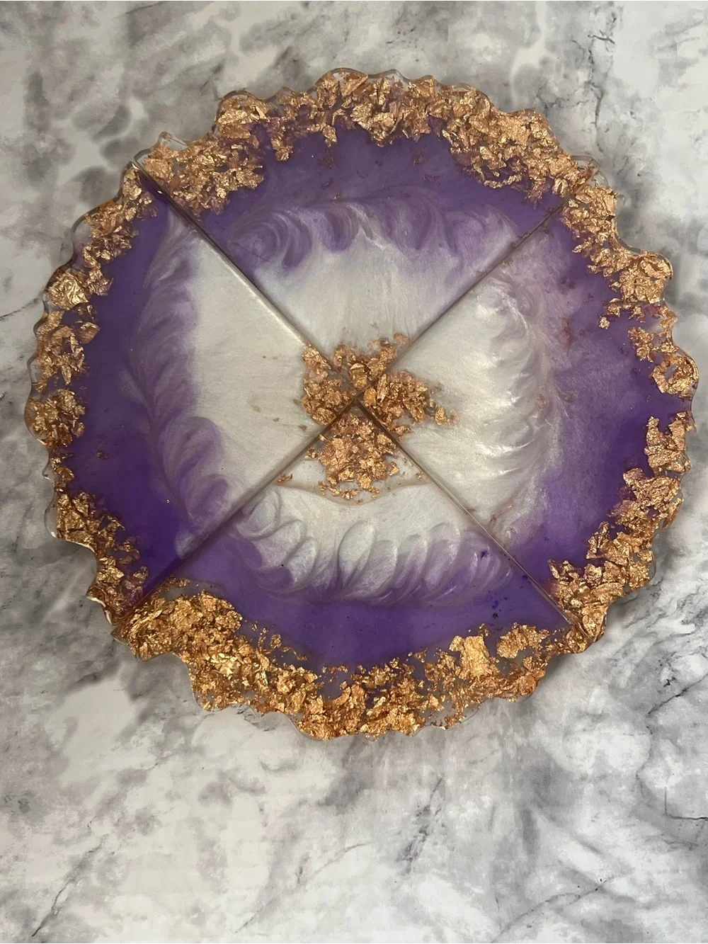 Purple and Gold Resin Geode Coaster Set